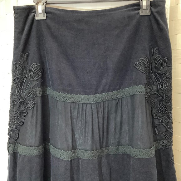 basil & maude black corduroy lace embroidered skirt size 8 - Picture 6 of 11